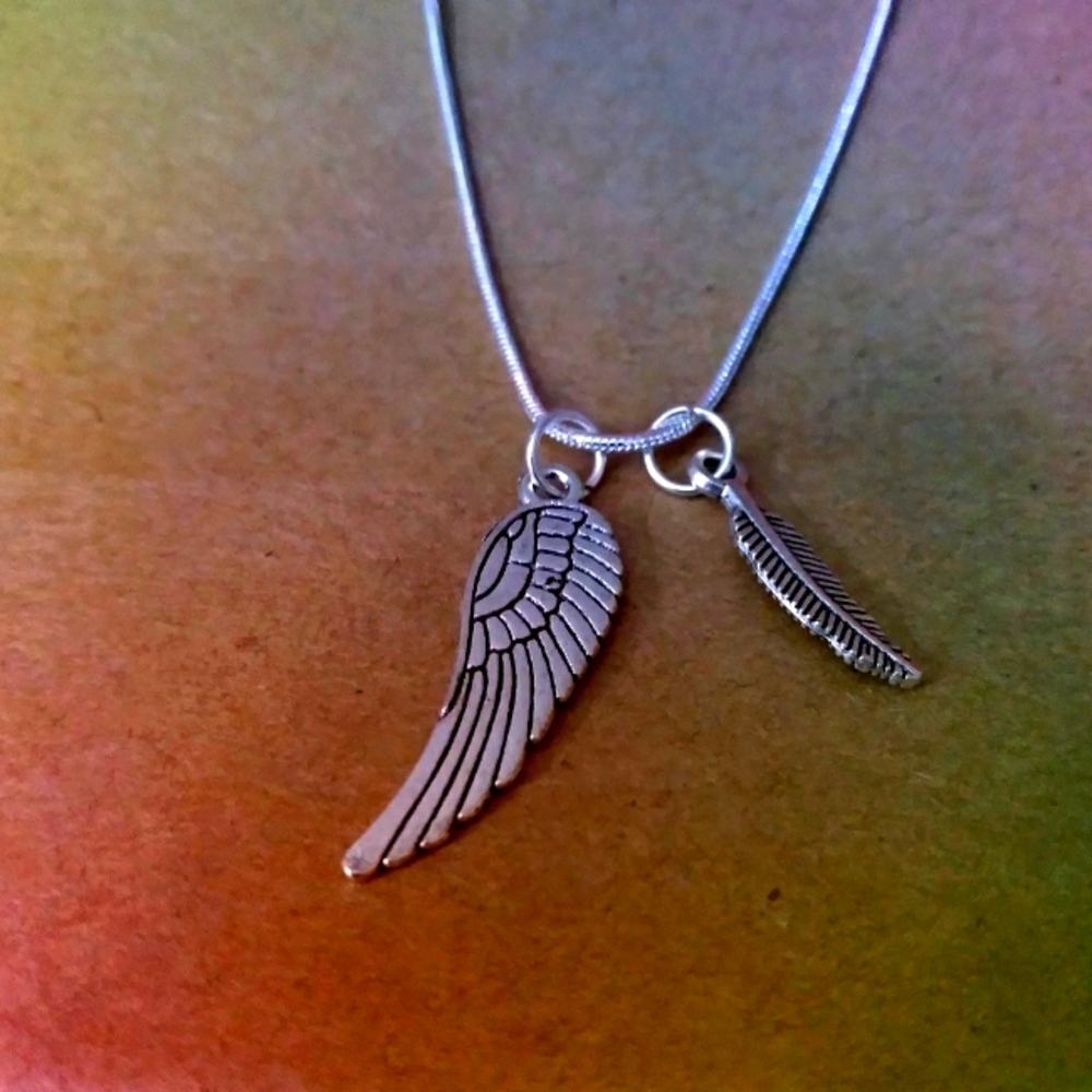 Right Wing 925 Sterling Silver Necklace with Alloy Charms